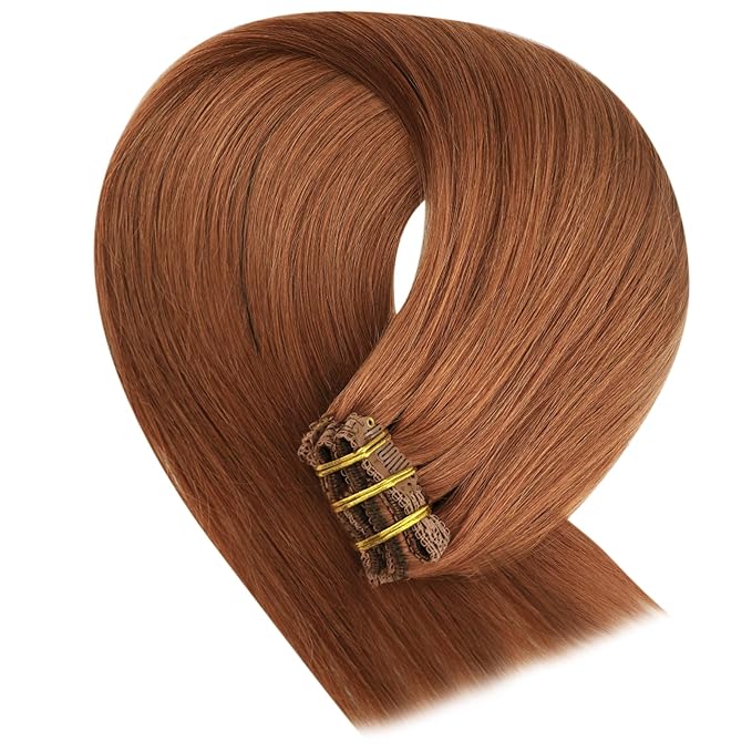 YoungSee Clip in Human Hair Extension Copper Clip in Real Hair Extension Copper Real Human Hair Extensions Clip ins Copper Hair Extensions Real Human Hair for Women 14Inch 7Pcs 120g