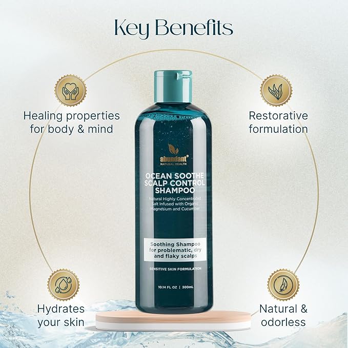 Ocean Soothe Scalp Control Shampoo with Highly Concentrated Magnesium Salt and Cucumber Juice to Hydrate Dry, Flaky Scalps, Nourish and Protect Hair Follicles, 300mL