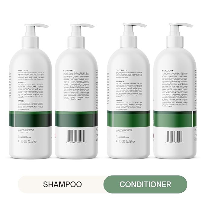 Tea Tree Oil Shampoo and Conditioner, Soothes Itchy & Dry Scalp, Deep Cleansing for Dandruff & Buildup, Hydrates & Refreshes, Sulfate Free, Women & Men, 16 fl oz Each