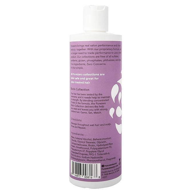 Purezero Biotin Shampoo & Conditioner set - Anti Thinning Formula - Volumizing, Thicker, Fuller Hair - Zero Sulfates, Parabens, Dyes, Gluten - 100% Vegan & Cruelty Free - Great For Color Treated Hair