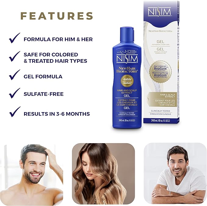 NISIM NewHair BioFactors Hair and Scalp Gel with AnaGain - Specially Formulated for Normal to Dry Hair to Maximize Natural Growth Cycle (8 Ounce / 240 Milliliter)