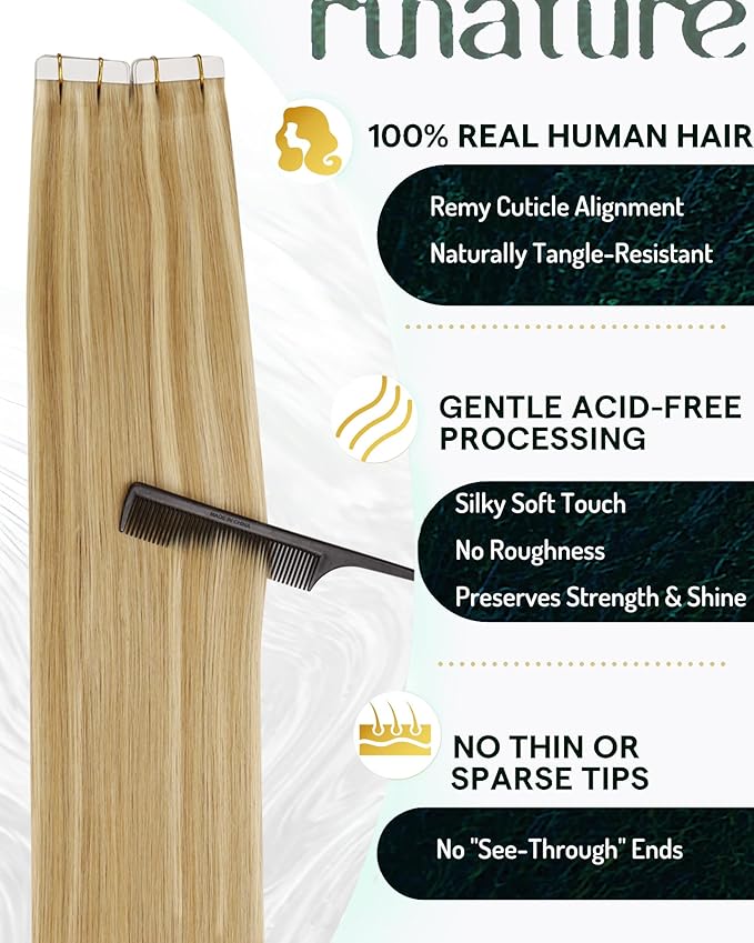 RUNATURE Remy Hair Tape in Extensions Blonde 22 Inch Straight Tape in Extensions Real Human Hair Golden Blonde Mix Light Blonde Tape in Hair Extensions Silky Tape in Human Hair Extensions 50g 20pcs