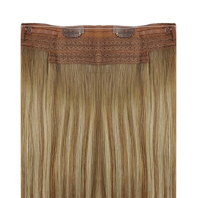 YoungSee Wire Hair Extensions Real Human Hair Balayage Wire Hair Extensions Light Brown with Platinum Blonde and Brown #8/60/8 Layered Hair Extensions Human Hair Fish Line Hair Extensions 16Inch 80G