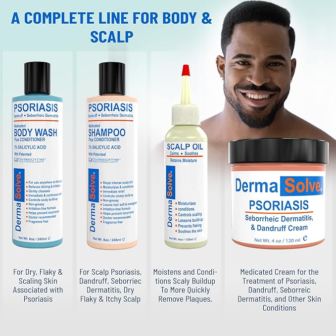 Dermasolve Psoriasis, Seborrheic Dermatitis & Dandruff Cream Formulated to Treat Itchy Flakey Inflamed Skin And Prevent Future Flares to Provide Soothing Moisturizing Relief. (4.0 oz.) 4-Pack