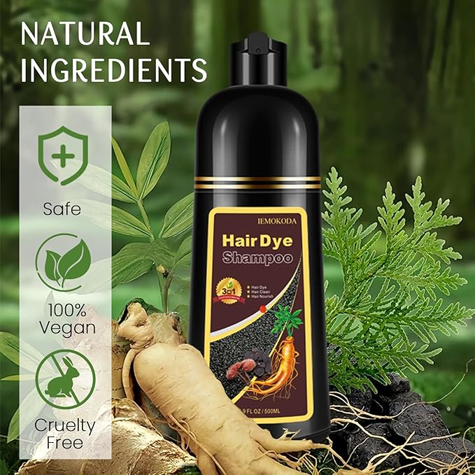 Hair Dye Shampoo 3-in-1, Instant Natural Hair Color Shampoo for Women Men Champu Para Canas Mujer Coffee, Lasting 3-4 Weeks & Easy to Use & All Hair Types & Root Touch Up, 500ml