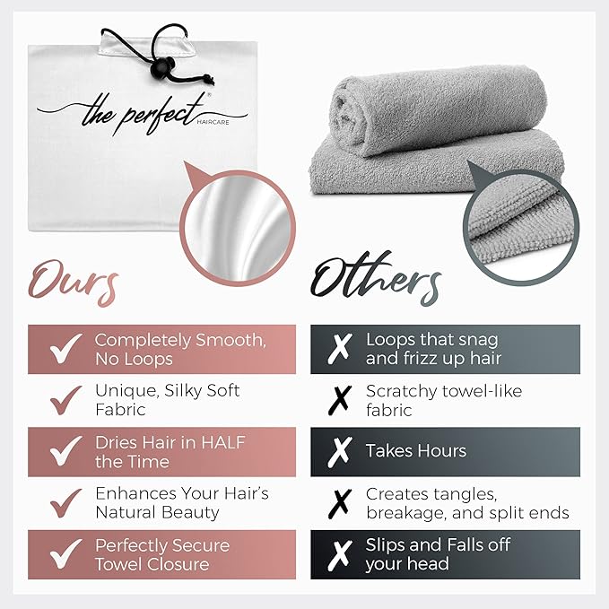 THE PERFECT HAIRCARE Curly Hair Girls Microfiber Plopping Towel Set - Anti-frizz Silky Smooth Hair Drying Wrap for Women - Super Absorbent Large Hair Towel + 2 Scrunching Towels to Micro Plop