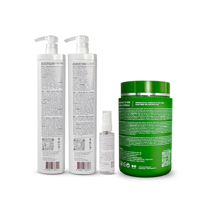 Ravenna Hair Straightening Kit – Organic Hair B-tox, Aloe Vera Shampoo & Conditioner, Repair Oil – Anti-Frizz, Intense Hydration, Shine – Formaldehyde-Free –For All Hair Types (4-Pack)