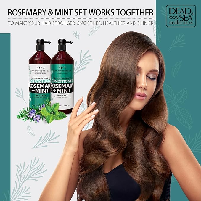 Dead Sea Collection Shampoo and Conditioner Set for Strengthening and Volume - Pure Dead Sea Minerals, Rosemary and Mint – Hair Care - Nutrition, Repair and Shine - Pack of 2 (33.8 & 30.6 Fl. Oz)