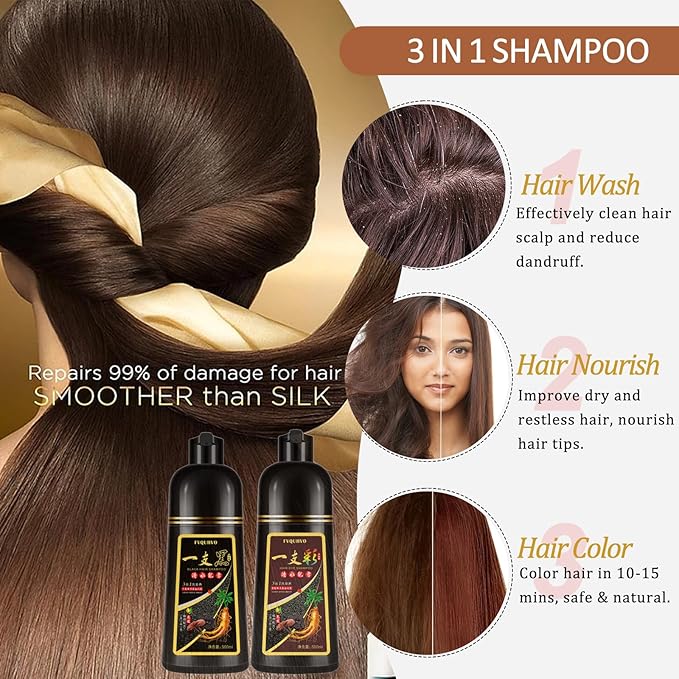Black Hair Dye Shampoo 3 in 1 for Men Women, Hair Color for 100% Gray Coverage, Shampoo Para Canas for All Hair Types 16.9 Fl Oz (Black)