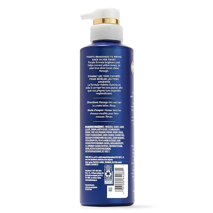 Hair Biology Biotin-Infused Purple Shampoo and Conditioner Set for Grey Hair, Anti-Brassiness, Moisturizing, Color-Safe, Silver & Glowing, Corrects Yellow Tones, 12.8 Fl Oz Each, 2 Pack