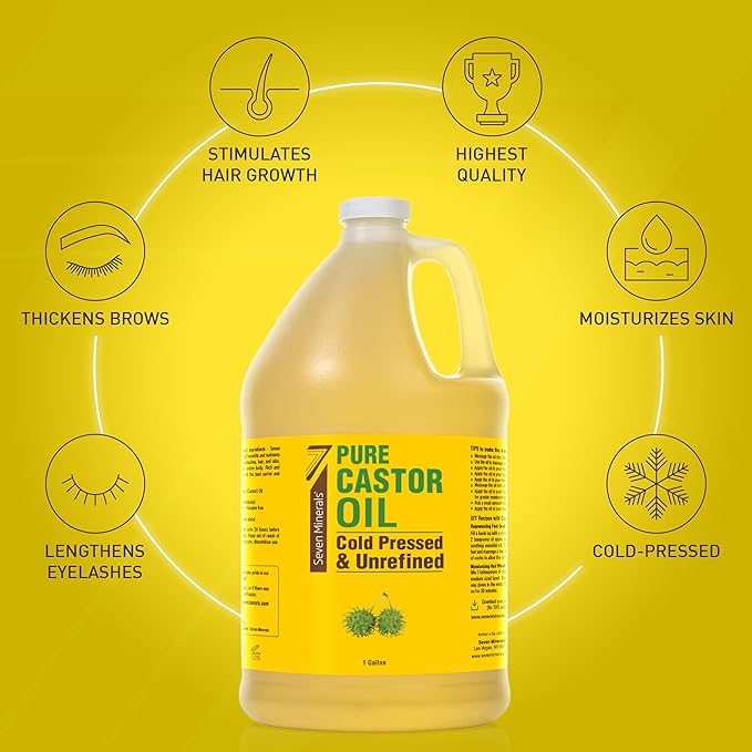 Unrefined Hexane-Free Castor Oil, 128 fl oz - For Hair Growth, Thicker Lashes & Brows, Dry Skin, Joint Pain