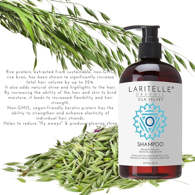 Silk Velvet Organic Hair Loss Prevention Shampoo – 17.5 oz – Rosemary, Lavender & Rice Protein Botanical Clean Formula – Made in California