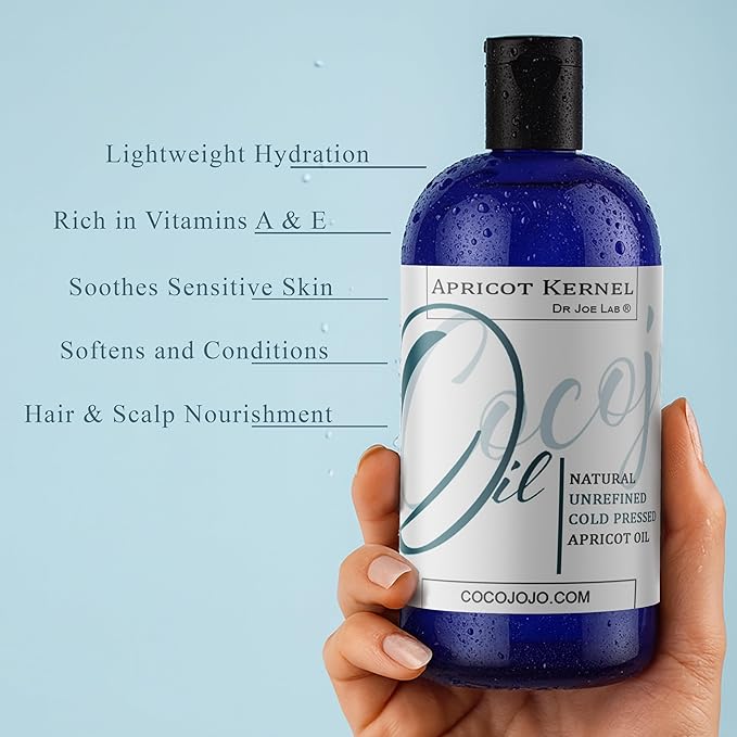 Dr Joe Lab Apricot Kernel Oil - Cold Pressed Pure Natural Moisturizing for Hair and Skin (8 oz)