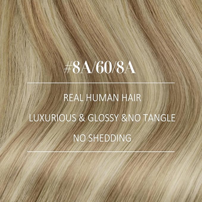 YoungSee 24In Clip on Hair Extension Balayage Clip in Hair Extensions Human Hair Medium Brown Fading To Brown Mix Platinum Blonde Balayage Soft and Silky Clip in Real Hair Extension for Long 120G 7Pcs