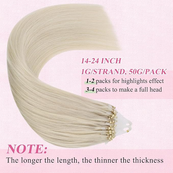 YoungSee Microbead Hair Extensions Blonde 14In Microlink Hair Extensions Human Hair Platinum Blonde 50g 50s Micro Ring Hair Extensions Blonde for Short Hair Beaded Hair Extensions Silky Straight