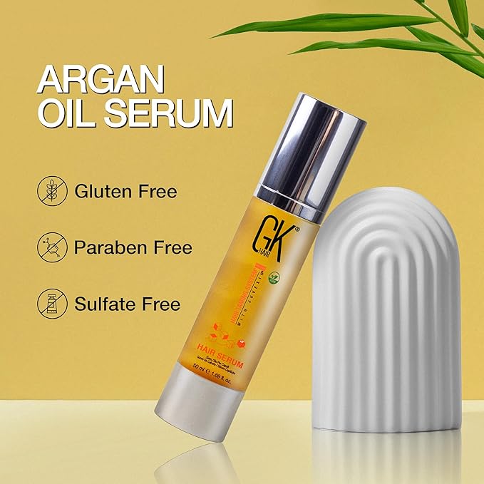 GK HAIR Vegan Keratin Hair oil Smoothing Hair Serum-1.69 Fl Oz 100% Organic Argan Oil Hydrating Strength Shine Dry Damaged Repair Anti Frizz Moistures Nourishment & Weightless Styling All Hair Types