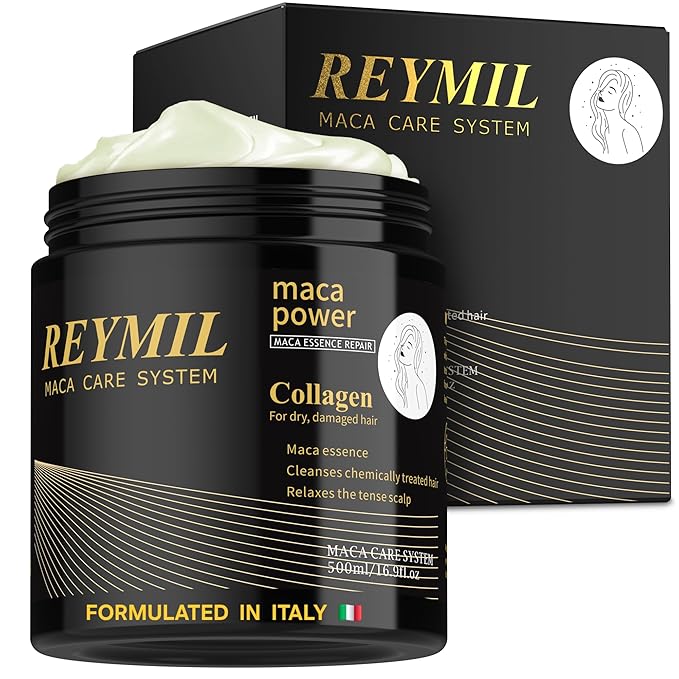 REYMIL-Collagen hair mask - hair treatment for dry damaged hair - Collagen Hair Treatment Deep Repair Conditioning Argan Oil Shine and Softness for Healthy Hair -16.9onz mascarilla para el cabello