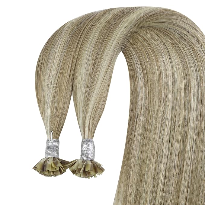 YoungSee K Tip Hair Extensions Human Hair Light Brown Highlight Ktip Human Hair Extensions Light Brown Highlights Blonde Ktip Natural Hair Extensions K Tip Human Hair Extensions for Women 18in 50s/50g