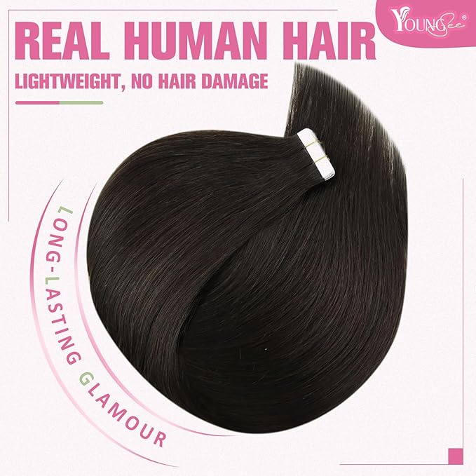 YoungSee Tape in Hair Extensions Real Human Hair Dark Brown Tape Extensions Human Hair Brown 22In Tape in Human Hair Extensions Darkest Brown 20pcs Double Sided Tape on Hair Extensions Human Hair 50g