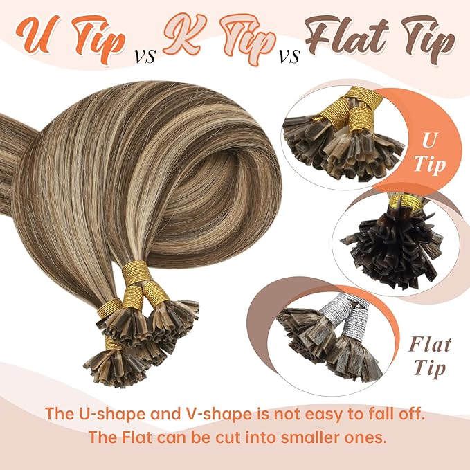 Sunny Hair Utip Hair Extensions Human Hair Dark Brown Highlight Blonde U Tip Hair Extensions Human Hair 24inch Ktip Human Hair Extensions Natural Looking 50g