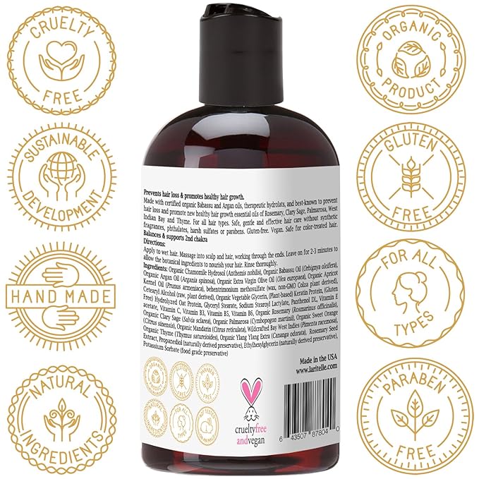 Organic Travel Size Conditioner 2 oz | Hair Loss Prevention, Anti-Breakage, Split Ends Treatment | Argan Oil, Rosemary & Palmarosa | NO GMO, Sulfates, Alcohol, Parabens, Phthalates | GF