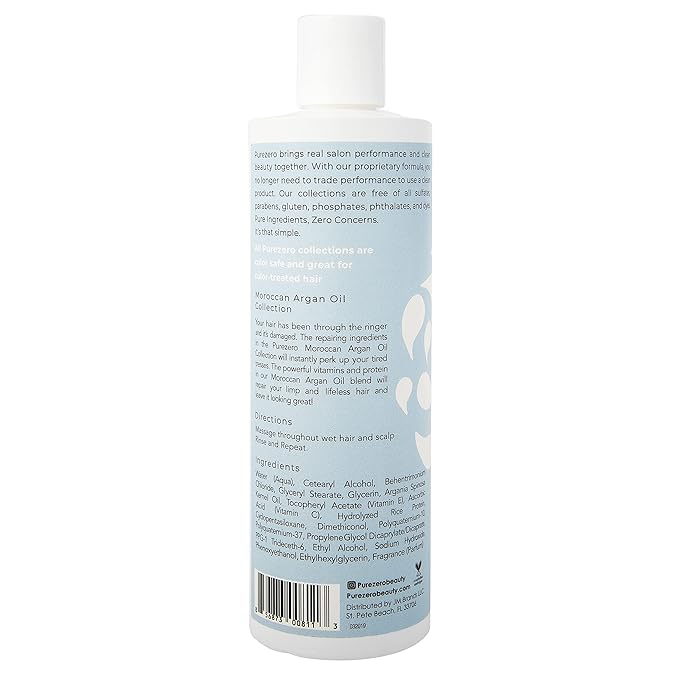 Purezero Moroccan Argan Oil Shampoo & Conditioner set - Repair Damaged Hair - Fight Dandruff & Frizz - Zero Sulfates, Parabens, Dyes, Gluten - 100% Vegan & Cruelty Free - Great For Color Treated Hair