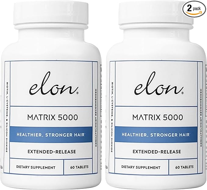 Elon Matrix 5000 - Biotin 5000mcg Vitamins for Hair Growth w/Extended Release - Promotes Healthy & Strong Hair - Pack of 2 (120 Day Supply)