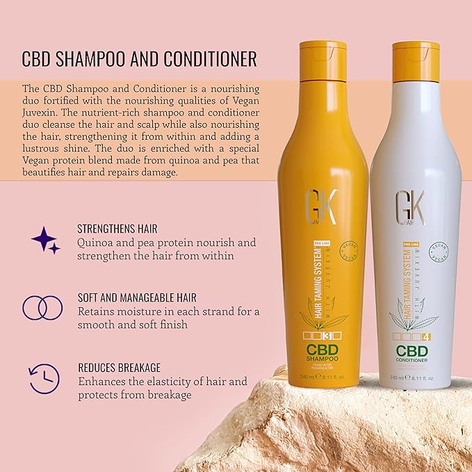 GK HAIR Hemp Shampoo and Conditioner Sets Hydrating Strengthening Color Treated Damaged Repair Provides Nourishing & Shine Natural Organic Vegan Sulfate Paraben Free (Trio)