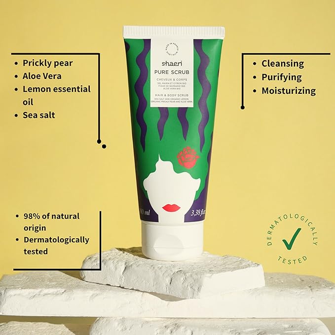Pure Scrub - Dandruff Shampoo and Scalp Scrubber - Natural Dandruff Formula with Prickly Pear, Aloe Vera, Sea Salt, and Lemon Oil - 3.38 oz