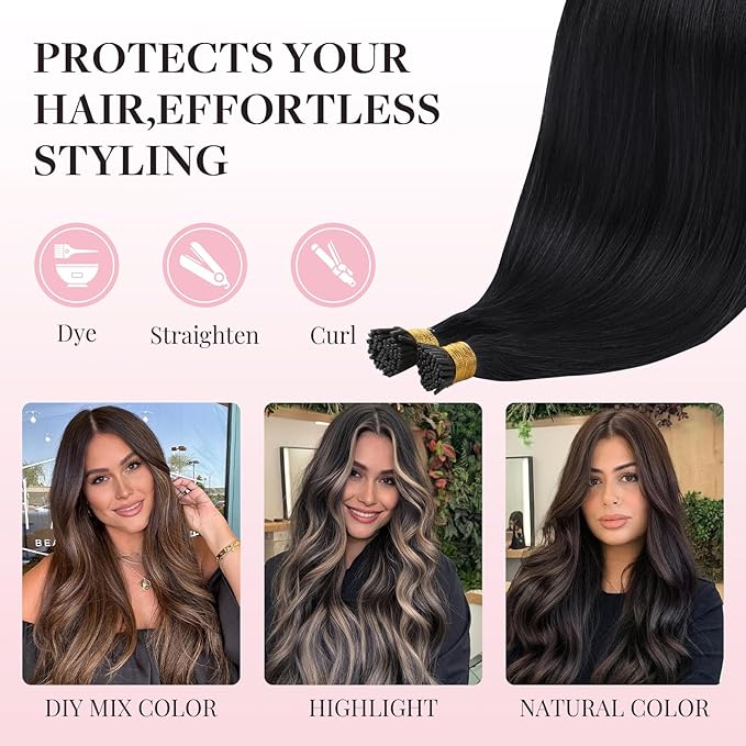 MAXITA I Tip Hair Extensions Human Hair,50g/50s Jet Black 18 Inch Comfortable Wear, Invisible & Natural Cold Fusion, 100% Remy Human Hair Itip Keratin Hair Extensions