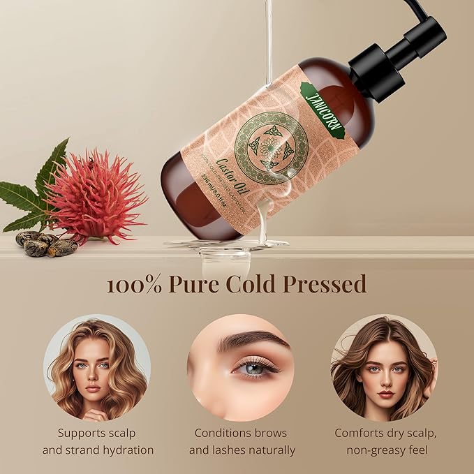 100% Pure Castor Oil – Cold-Pressed Carrier Oil for Skin, Hair, Scalp, Lashes, Brows & Nails – Rich, Thick Texture for Deep Moisture, 236ml (8 fl oz)