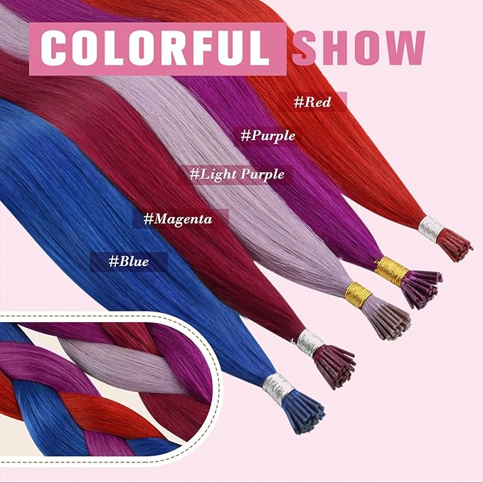 YoungSee Itip Hair Extension Real Human Hair Purple Itips Hair Extensions Real Human Hair Light Purple 24 Inch Tip Hair Extensions Color for Long Hair 25s 25g Stick Tip Hair Extensions Soft and Silky