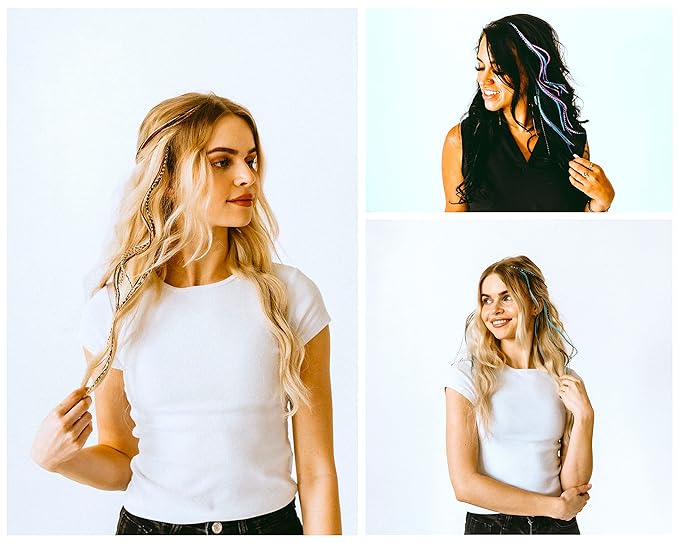 21 Natural & Turquoise Color Hair Extensions – 9”–14” Long – DIY Rooster Kit with 20 Micro-Link Beads – 100% Real Feathers – Eye-Catching Boho Style