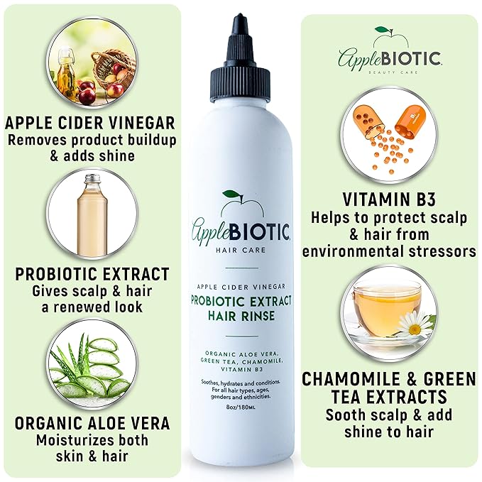 Apple Cider Vinegar Hair Rinse 2PK - Scalp Cleanser & Scalp Buildup Remover, Organic Aloe Vera, Probiotic Extract, Green Tea, Sulfate Free, Color Safe - Removes Product Buildup, Boosts Softness, Shine