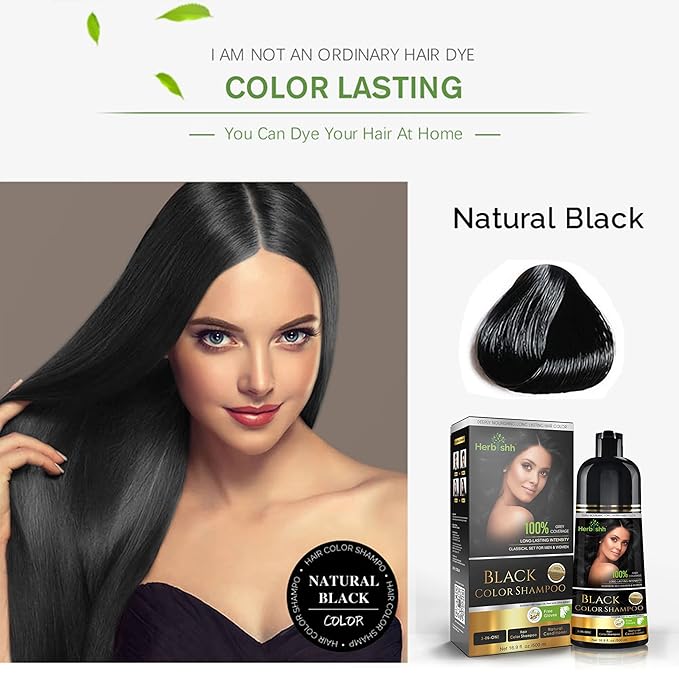 Herbishh Hair Color Shampoo for Gray Hair – Natural Hair Dye Shampoo – Colors Hair in Minutes – Lasts Up To 3-4 Weeks – 500ML – 3-In-1 Hair Color – Colors, Cleanses, and Conditions (Black)