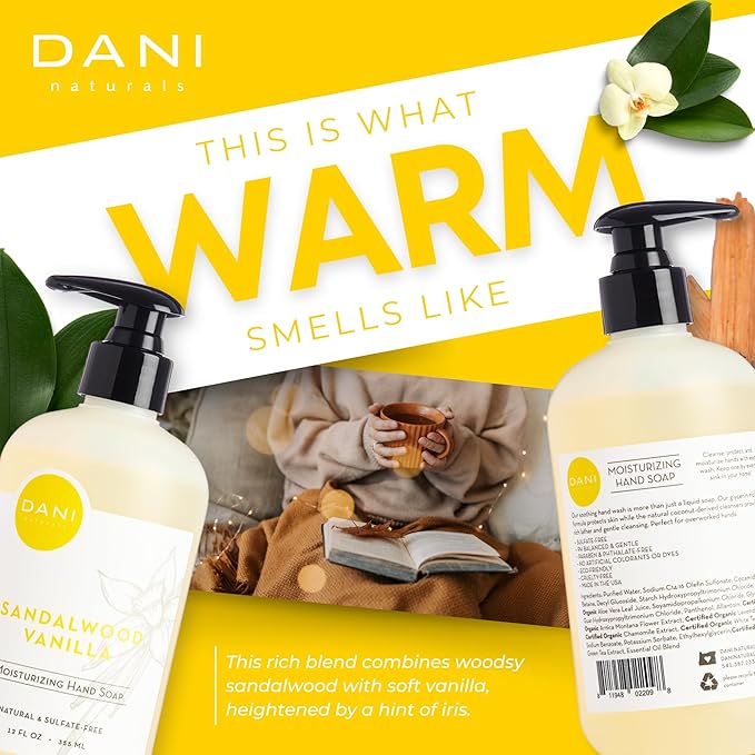 Naturals Moisturizing Hand Soap – Sandalwood Vanilla Scent, Hydrating, Sulfate-Free & Paraben-Free, 12 Oz Bottle with Pump, Gentle Cleansing for Dry Skin