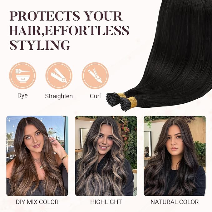 MAXITA I Tip Hair Extensions Human Hair,Natural Black 100g/100s 18 Inch, Itip Human Hair Extensions Comfortable Wear, 100% Remy Human Hair, Real Human Itip Keratin Hair Extensions