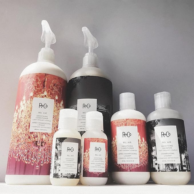 R+Co Bel Air Smoothing Shampoo and Conditioner Set 1L - Smoothing Shampoo + Conditioner Anti-Oxidant Complex | Vegan + Cruelty-Free | R+Co Bonus Deluxe Sample (.5 Oz)