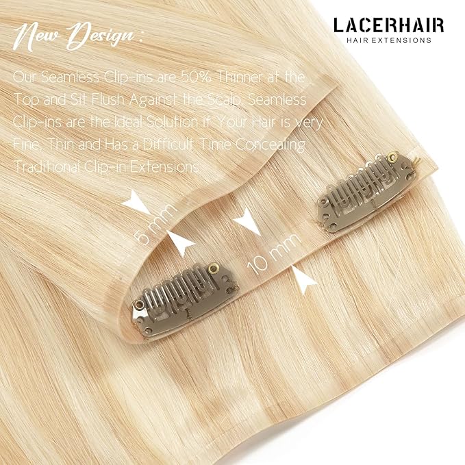 Lacer Hair Highlight Blonde Clip in Hair Extensions 20 Inch Human Hair 7pcs 110g Dark Ash Blonde Mixed Platinum Blonde Color Seamless Hair Extensions Clip in Thin PU Weft Silky Straight Clip Ins