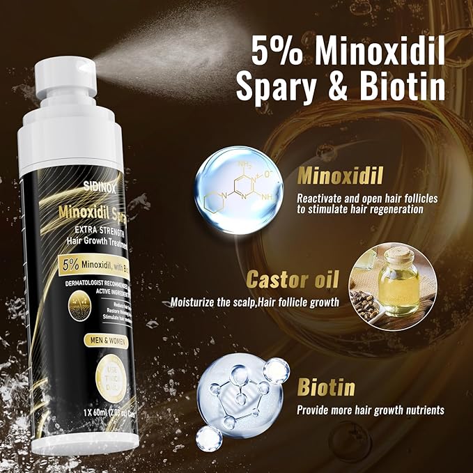 5% Minoxidil Spray for Men & Women (4 Month Supply)-Extra Strength Hair Growth Spray with Biotin & Castor Oil,Clinically Proven for Thinning Hair & Beard Regrowth, Non-Greasy Formula 4 pack(8.12 oz)