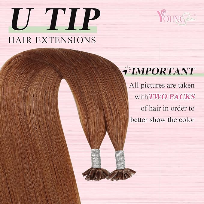YoungSee U Tip Hair Extensions Copper UTip Hair Extensions Human Hair Copper 16In U Tip Keratin Hair Extensions Copper Pre Bonded Hair Extensions Comfortable and Soft Hair Extensions Utip 50s/25G