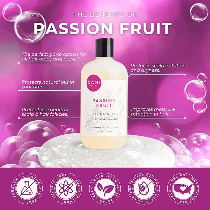 Naturals Shampoo - Passion Fruit Scent - Sulfate-Free, Vegan, Moisturizing, 12 oz | Nourishing for All Hair Types & Sensitive Scalps