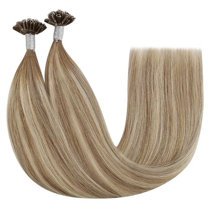 YoungSee Utip Hair Extensions Human Hair Balayage Light Brown Ombre Platinum Blonde U Tip Keratin Hair Extensions for Natural Looking Utips Extensions Real Human Hair Silky Straight 16In 1G/S 50G