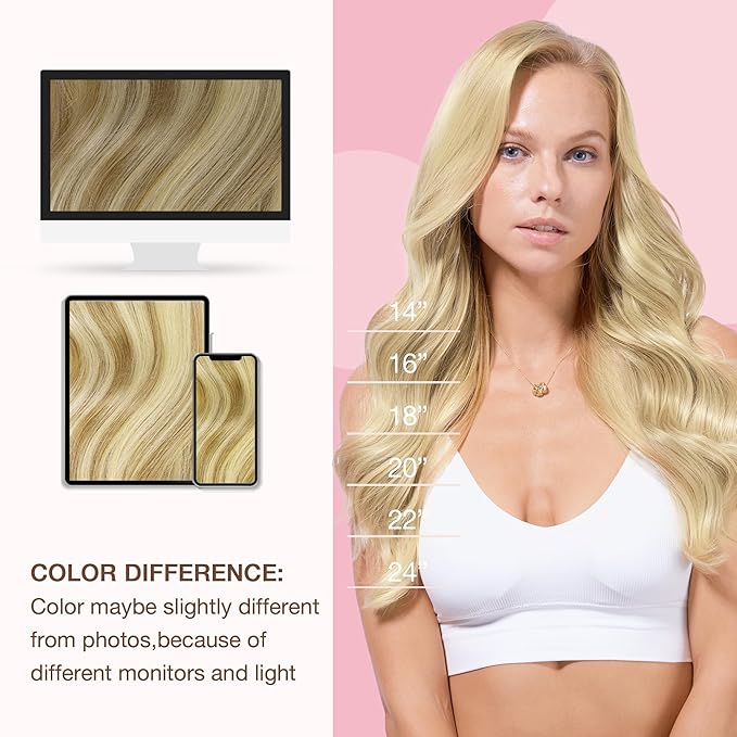 GOO GOO Sew in Hair Extensions Real Human Hair, Weft Hair Extensions Human Hair, 16/22 Light Blonde Highlighted Golden Blonde 18inch 100g, Weft Bundles Straight Silky Remy Hair