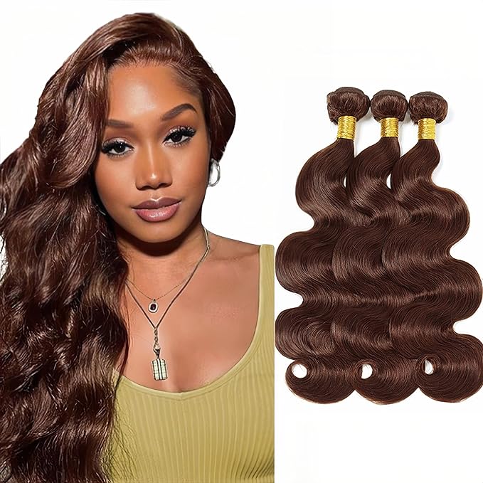 Color #4 Bundles Human Hair Brown Body Wave Bundle Niegmeag 22 24 26 Inch Chocolate Brown Human Hair Bundles Double Weft Color 4 Body Wave Bundle