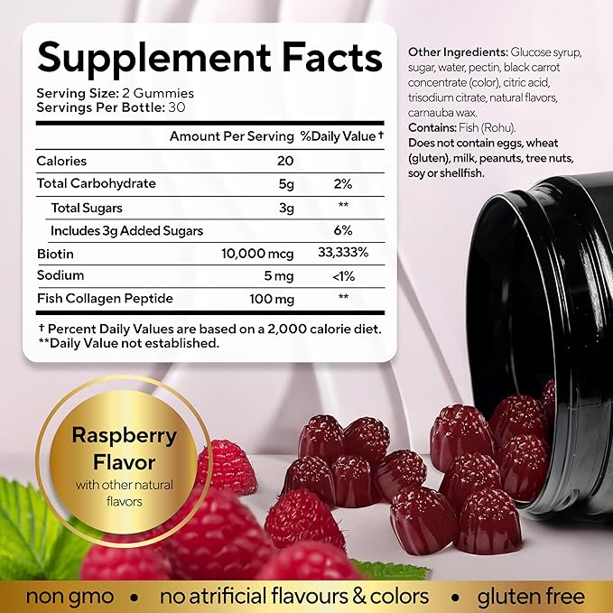 Biotin Gummies 10000mcg for Women and Men - Extra Strength Hair, Skin and Nails Gummies with Collagen - Natural Biotin Gummy Supplement for Hair, Skin, Nails Support - 60 ct