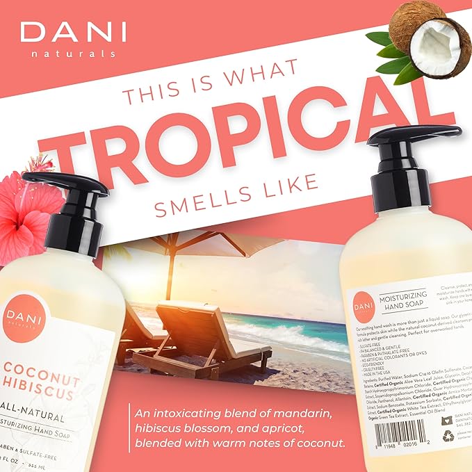 Naturals Moisturizing Hand Soap – Coconut Hibiscus Scent, Hydrating, Sulfate-Free & Paraben-Free, 12 Oz Bottle with Pump, Gentle Cleansing for Dry Skin