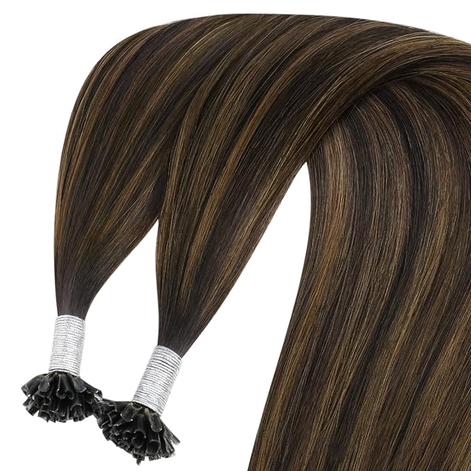 YoungSee Fusion Hair Extensions U Tip Hair Extensions Darkest Brown with Medium Brown Balayge U Tip Fusion Hair Extensions Pre Bonded Fusion U Tip Hair Extensions Real Human Hair 18IN 50G