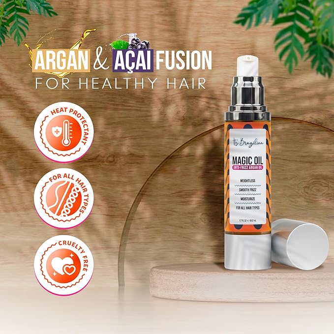 IT'S BRAZILIAN - 2 Pack 100% Pure Organic Argan Oil 1.7Floz -Hair Care Treatment Dry, Damaged & Anti-Frizz -Nourishment & Moisturizing Formula -All Hair - Hair Growth Products, Renewing, Strengthening
