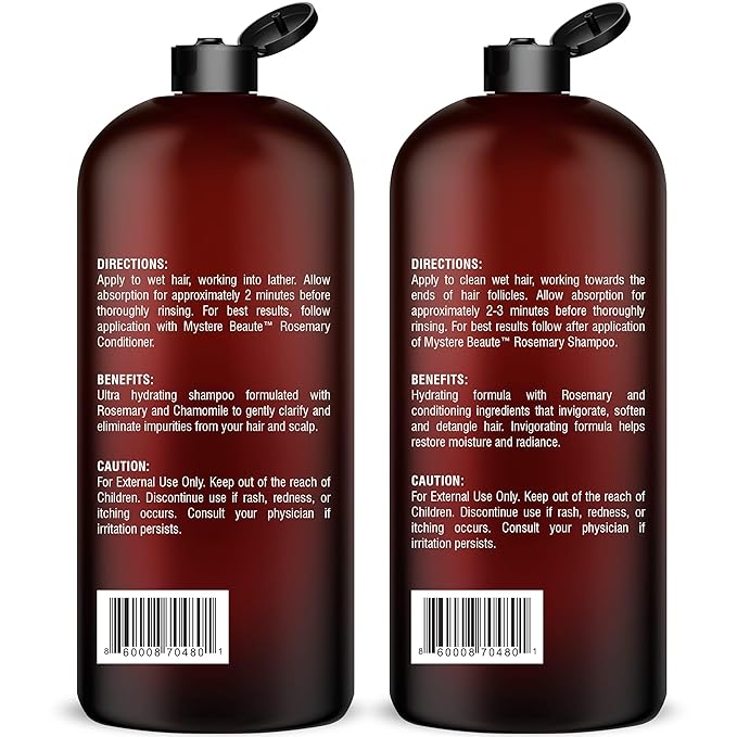 Rosemary Shampoo and Conditioner for Hair Growth, Sulfate Free Organic Rosemary Oil Shampoo De Romero Para Crecimiento, Promotes Hair Growth & Scalp Health, for Men Women - 16 fl oz each